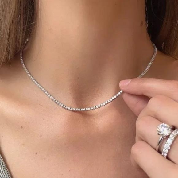 Jewelry - NEW TENNIS 925 STERLING SILVER DIAMOND CHOKER NECKLACE